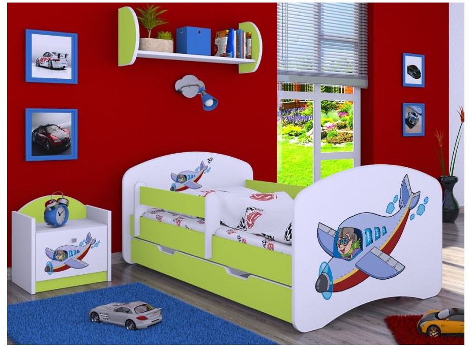 Detská posteľ so zásuvkou 180x90cm LIETADLO - zelená