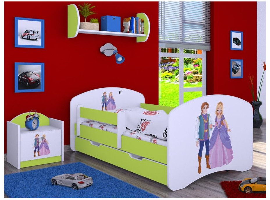 Detská posteľ so zásuvkou 180x90cm PRINC A PRINCEZNA - zelená