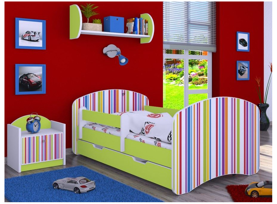 Detská posteľ so zásuvkou 160x80cm PRÚŽKY - zelená