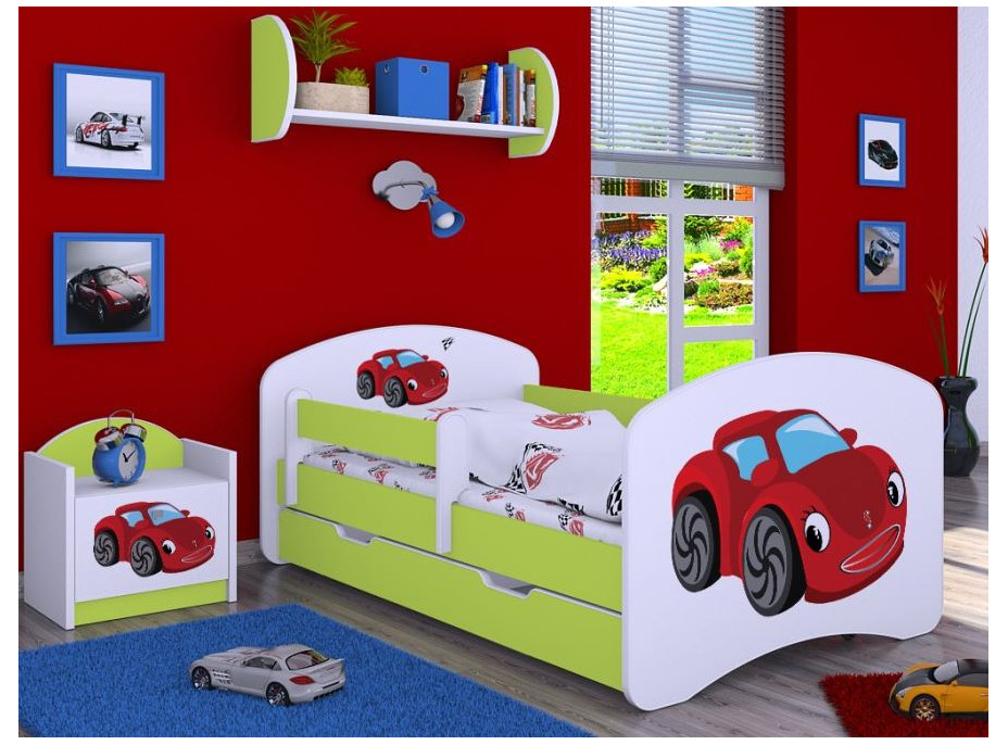 Detská posteľ so zásuvkou 160x80cm RED CAR - zelená