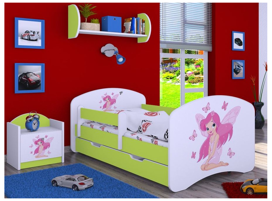 Detská posteľ so zásuvkou 160x80cm VÍLA A MOTÝLCI - zelená
