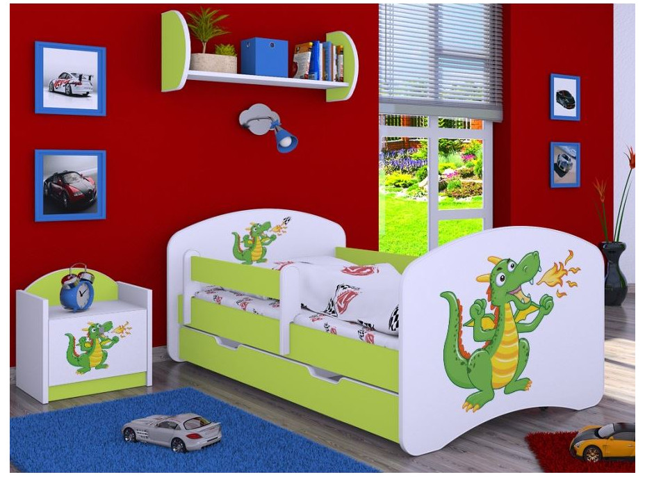 Detská posteľ so zásuvkou 160x80cm ZELENÝ DRAK - zelená