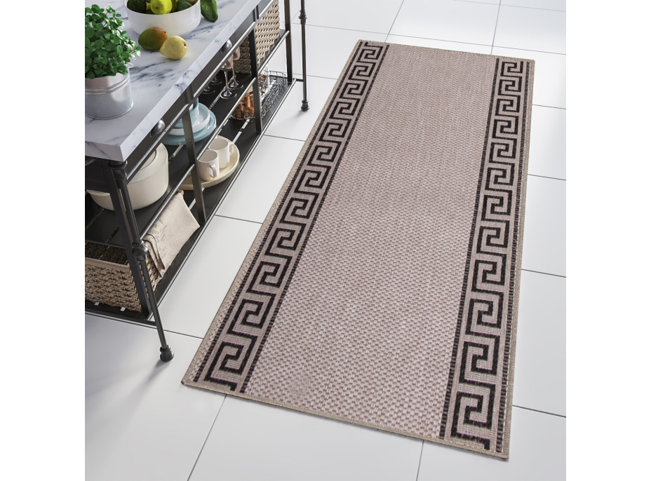 Sisalový PP behúň GREEK - svetlo hnedý / čierny - 100x100 cm