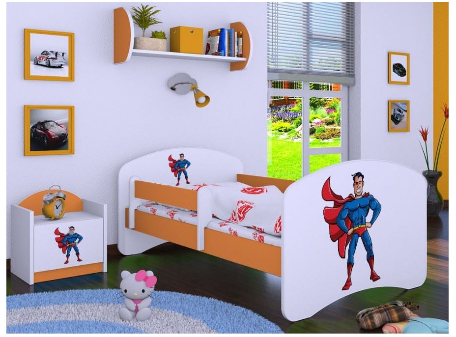 Detská posteľ bez šuplíku 160x80cm SUPERMAN - oranžová