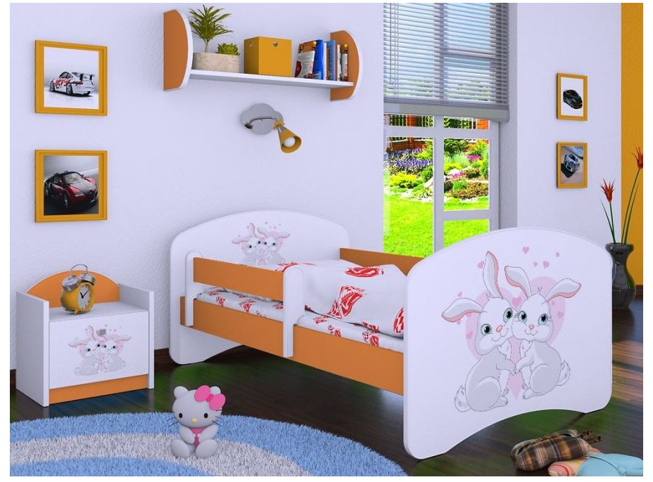 Detská posteľ bez šuplíku 180x90cm zajačikovia - oranžová