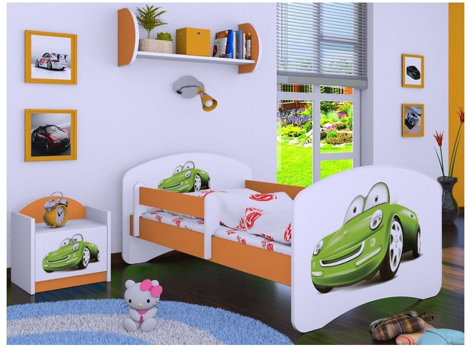 Detská posteľ bez šuplíku 180x90cm ZELENÉ AUTO - oranžová