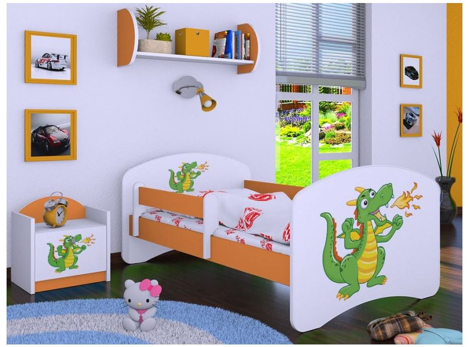 Detská posteľ bez šuplíku 180x90cm ZELENÝ DRAK - oranžová