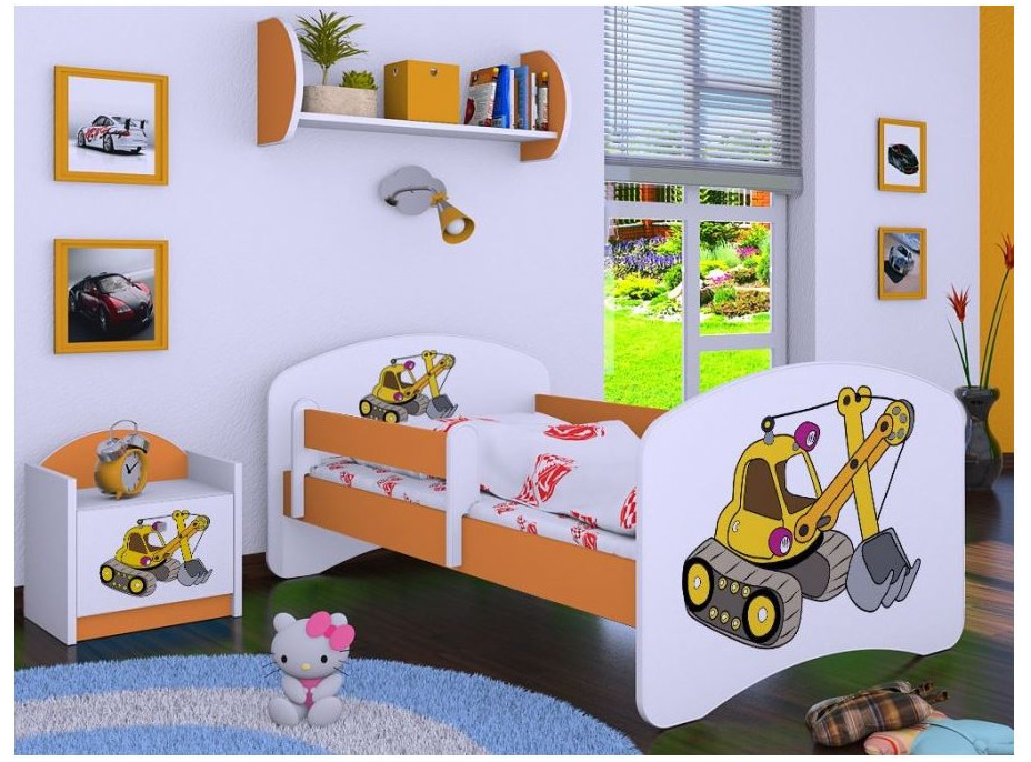 Detská posteľ bez šuplíku 180x90cm ŽLTÝ BAGR - oranžová