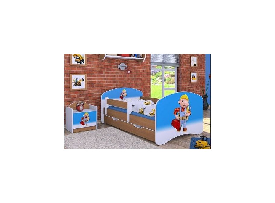 Detská posteľ so zásuvkou 180x90cm BOŘEK STAVITEL - buk