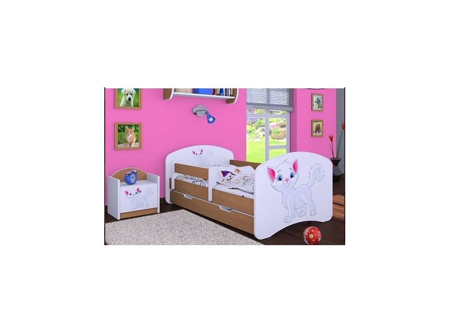 Detská posteľ so zásuvkou 180x90cm MAČIČKA - buk