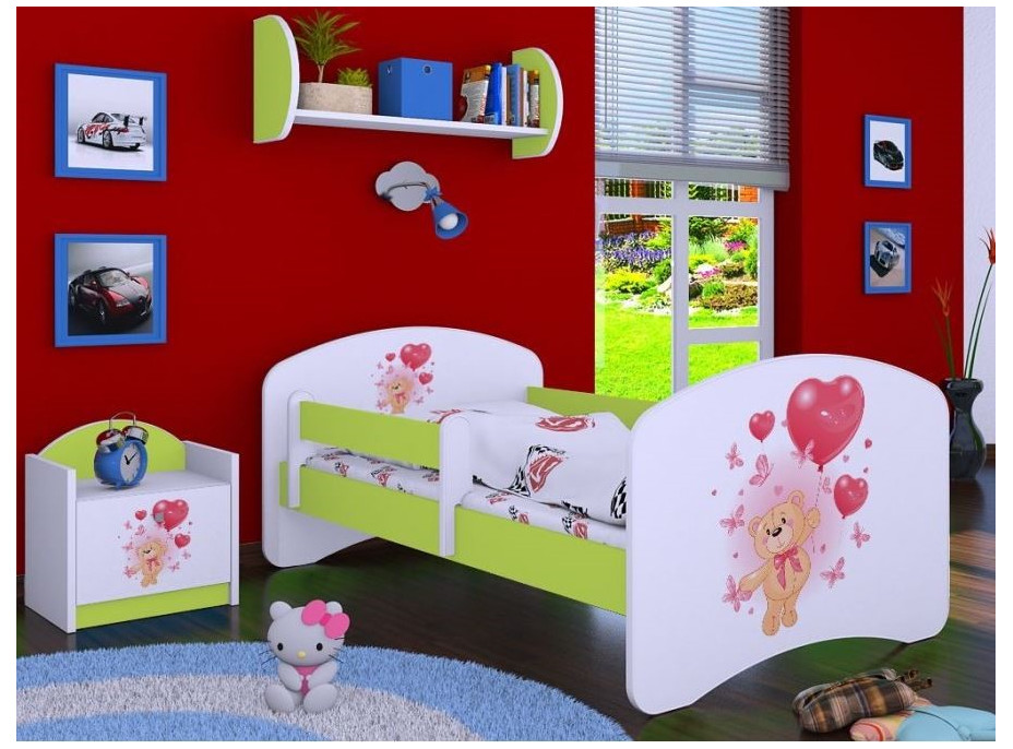 Detská posteľ bez šuplíku 180x90cm MACKO S BALONKY - zelená