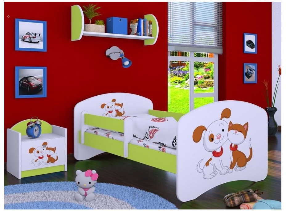 Detská posteľ bez šuplíku 180x90cm PSÍČEK A MAČIČKA - zelená