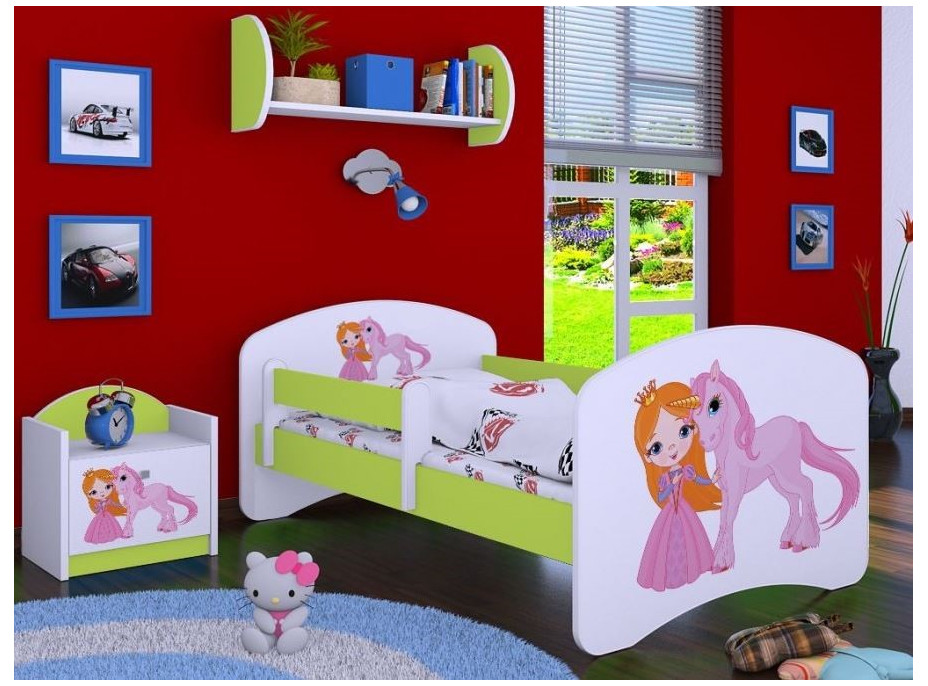 Detská posteľ bez šuplíku 180x90cm PRINCEZNA A Jednorožec - zelená