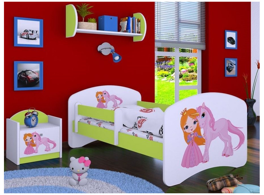 Detská posteľ bez šuplíku 180x90cm PRINCEZNA A Jednorožec - zelená