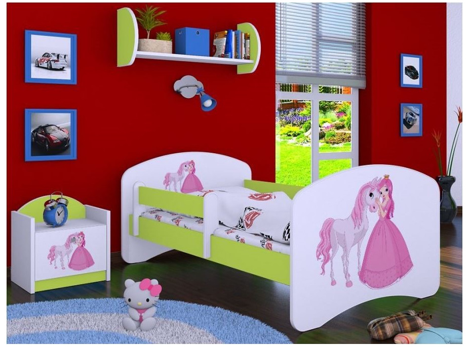 Detská posteľ bez šuplíku 180x90cm PRINCEZNA A KONÍK - zelená