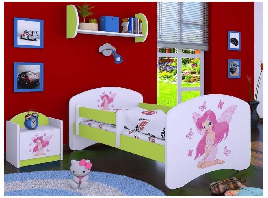 Detská posteľ bez šuplíku 180x90cm VÍLA A MOTÝLCI - zelená