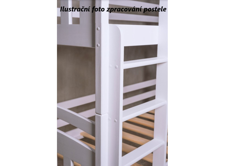 Detská poschodová posteľ z masívu borovice VIKTOR s prístelkou a šuplíky - 200x90 cm - biela