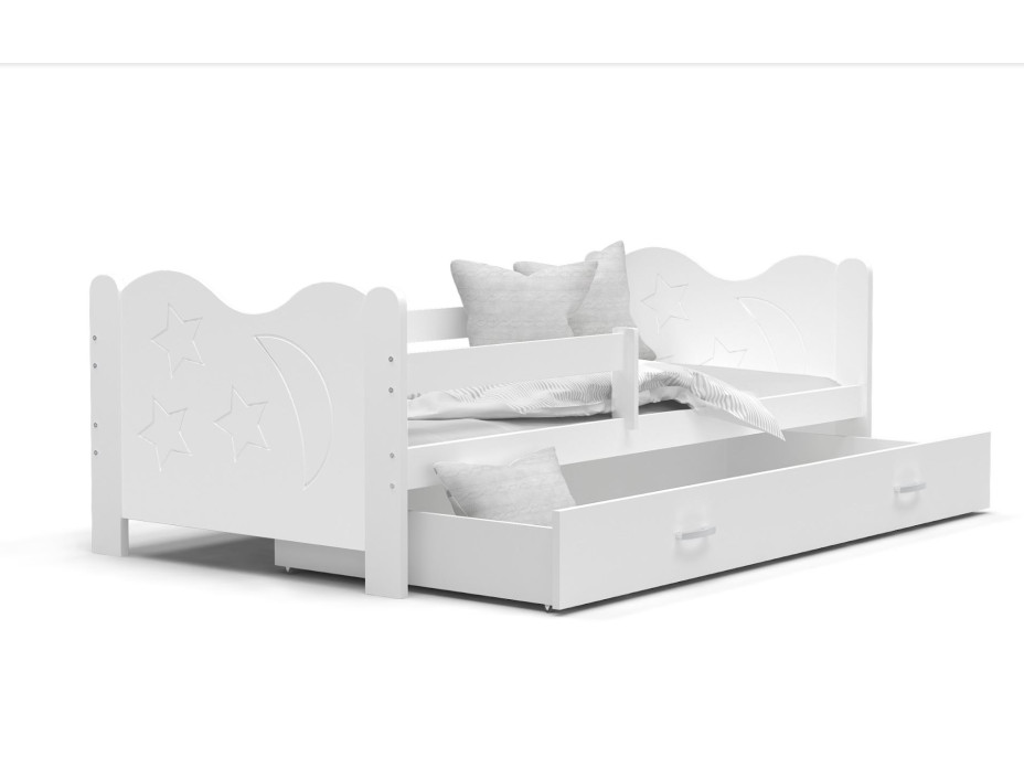 Detská posteľ so zásuvkou Mikoláš - 160x80 cm - biela - mesiac a hviezdičky