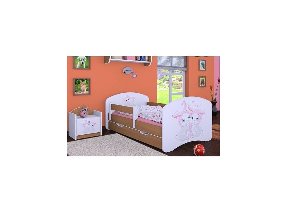 Detská posteľ so zásuvkou 180x90cm zajačikovia - buk