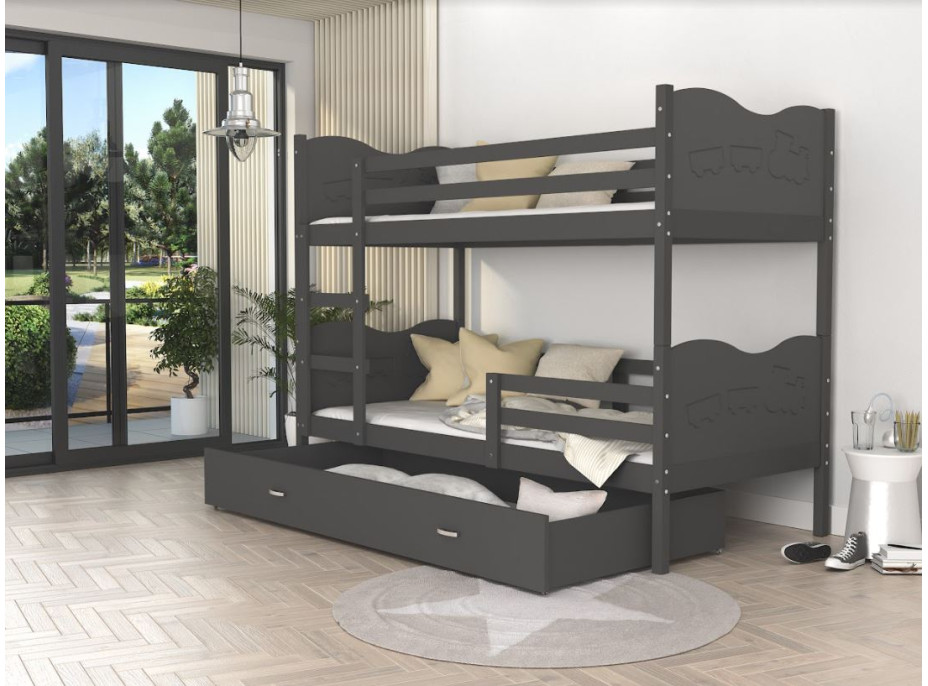 Detská poschodová posteľ so zásuvkou MAX R - 190x80 cm - šedá - vláčik