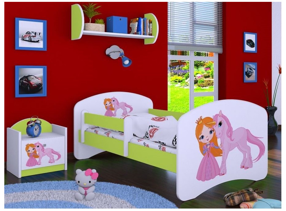 Detská posteľ bez šuplíku 160x80cm PRINCEZNA A Jednorožec - zelená