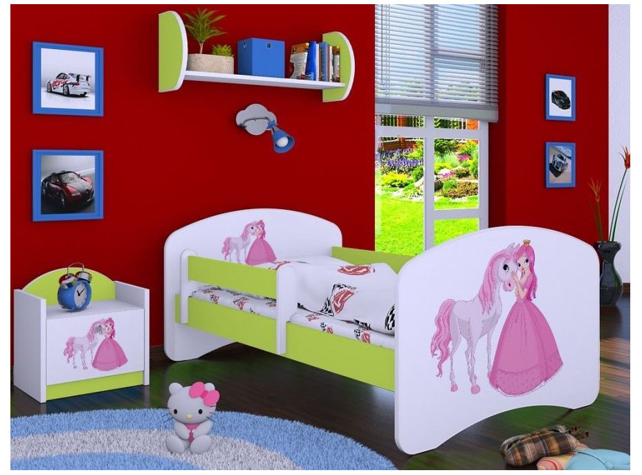 Detská posteľ bez šuplíku 160x80cm PRINCEZNA A KONÍK - zelená