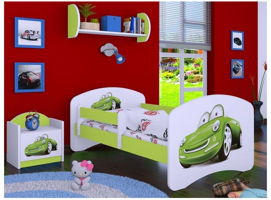 Detská posteľ bez šuplíku 180x90cm ZELENÉ AUTO - zelená