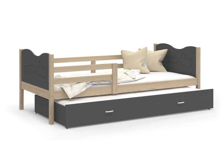 Detská posteľ s prístelkou MAX W - 190x80 cm - sivá / borovica - vláčik