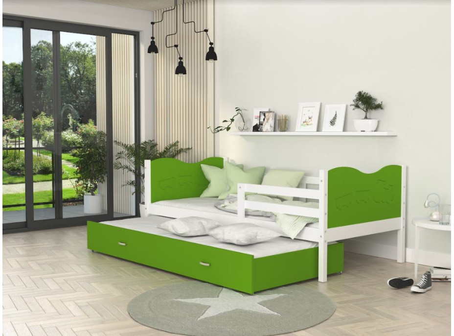 Detská posteľ s prístelkou MAX W - 190x80 cm - zeleno-biela - vláčik