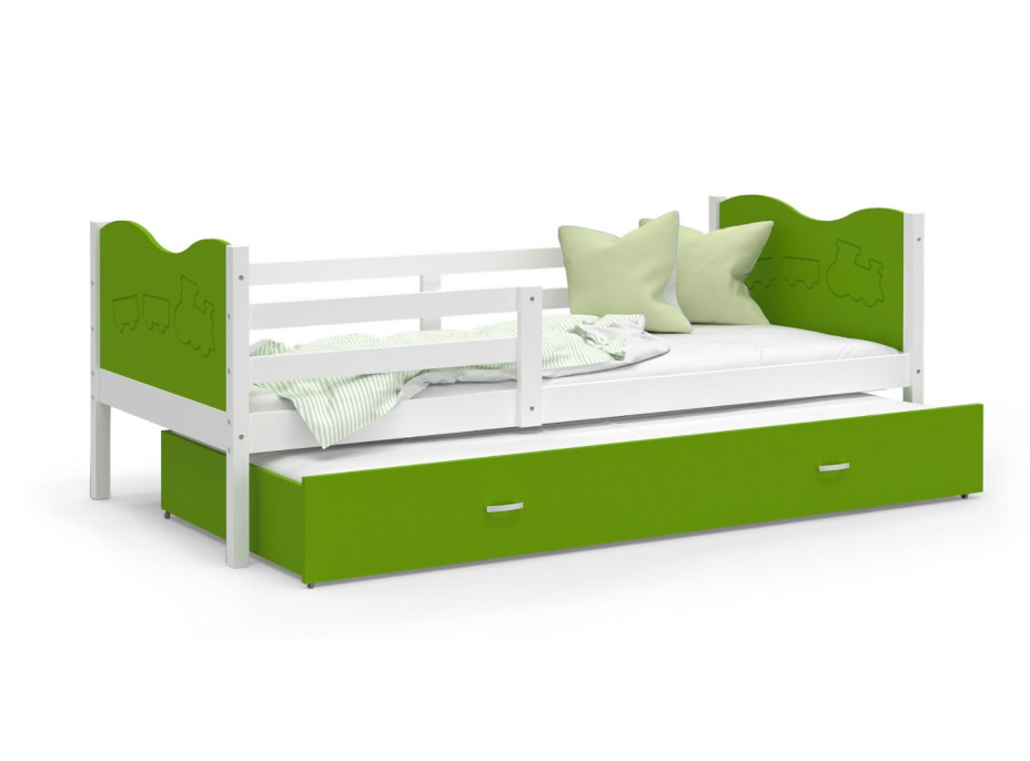 Detská posteľ s prístelkou MAX W - 190x80 cm - zeleno-biela - vláčik