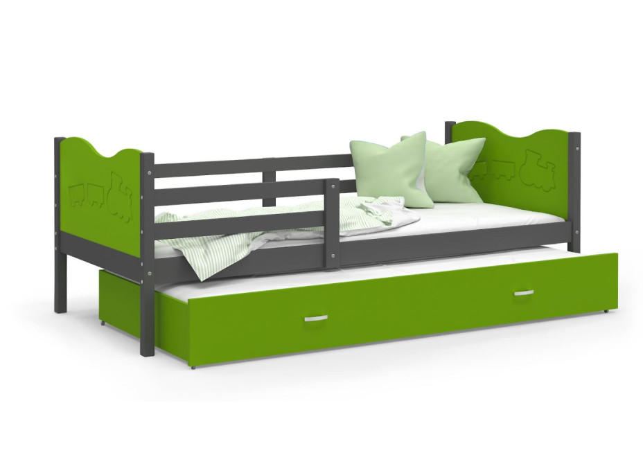 Detská posteľ s prístelkou MAX W - 190x80 cm - zeleno-šedá - vláčik
