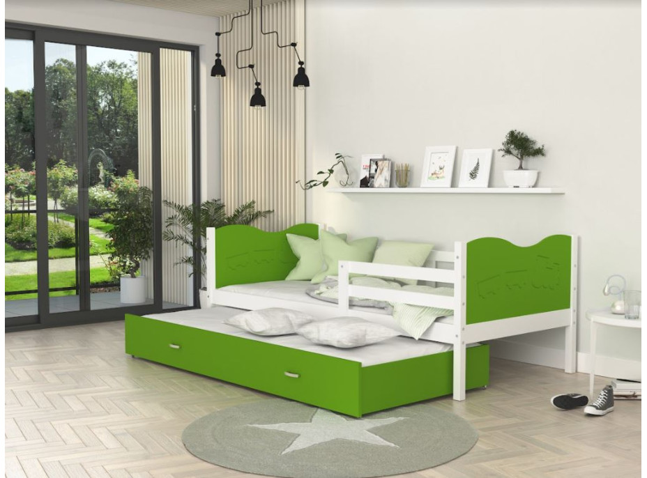 Detská posteľ s prístelkou MAX W - 200x90 cm - zeleno-biela - vláčik