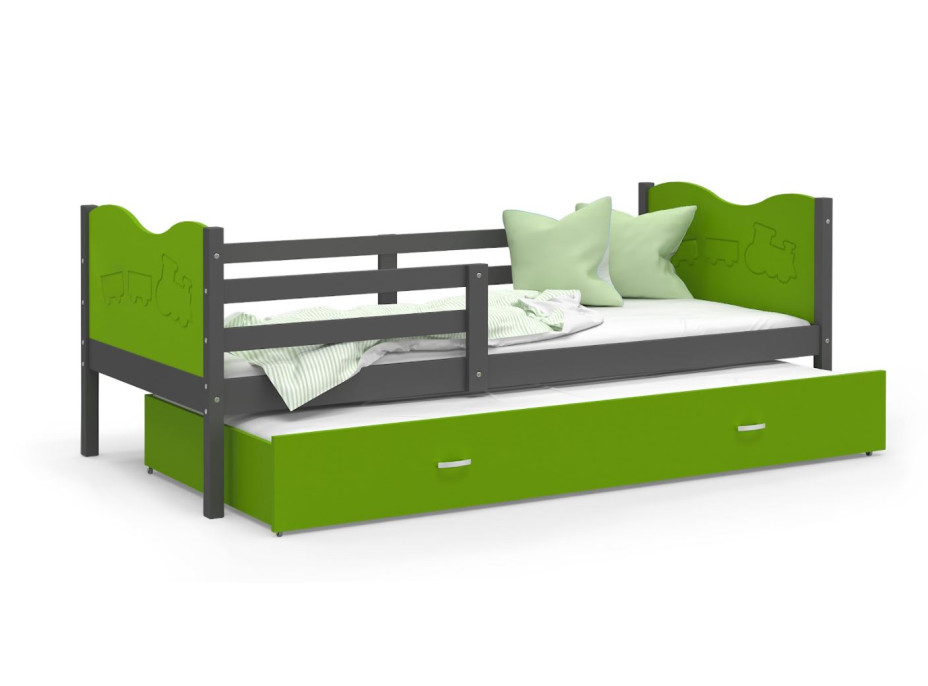 Detská posteľ s prístelkou MAX W - 200x90 cm - zeleno-šedá - vláčik