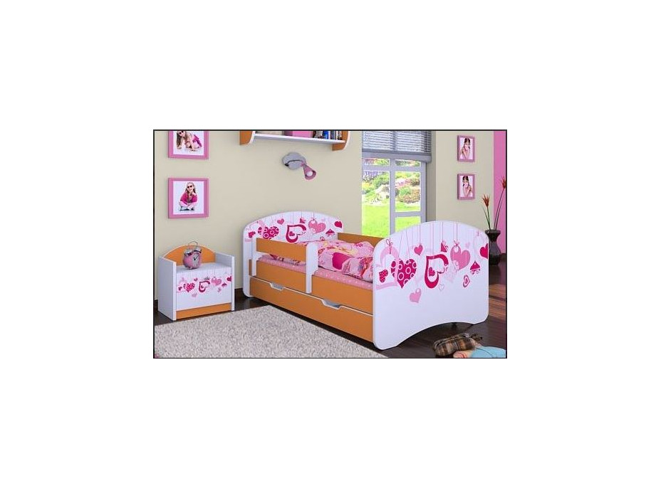 Detská posteľ so zásuvkou 180x90cm FALL IN LOVE - oranžová