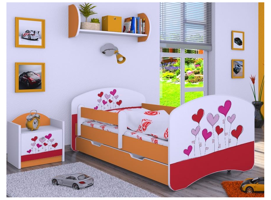 Detská posteľ so zásuvkou 180x90cm LOVE - oranžová