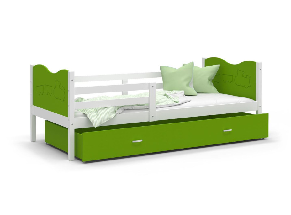 Detská posteľ so zásuvkou MAX S - 160x80 cm - zeleno-biela - vláčik