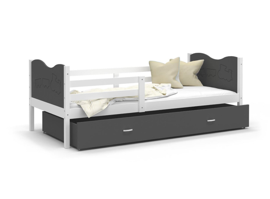 Detská posteľ so zásuvkou MAX S - 190x80 cm - šedo-biela - vláčik