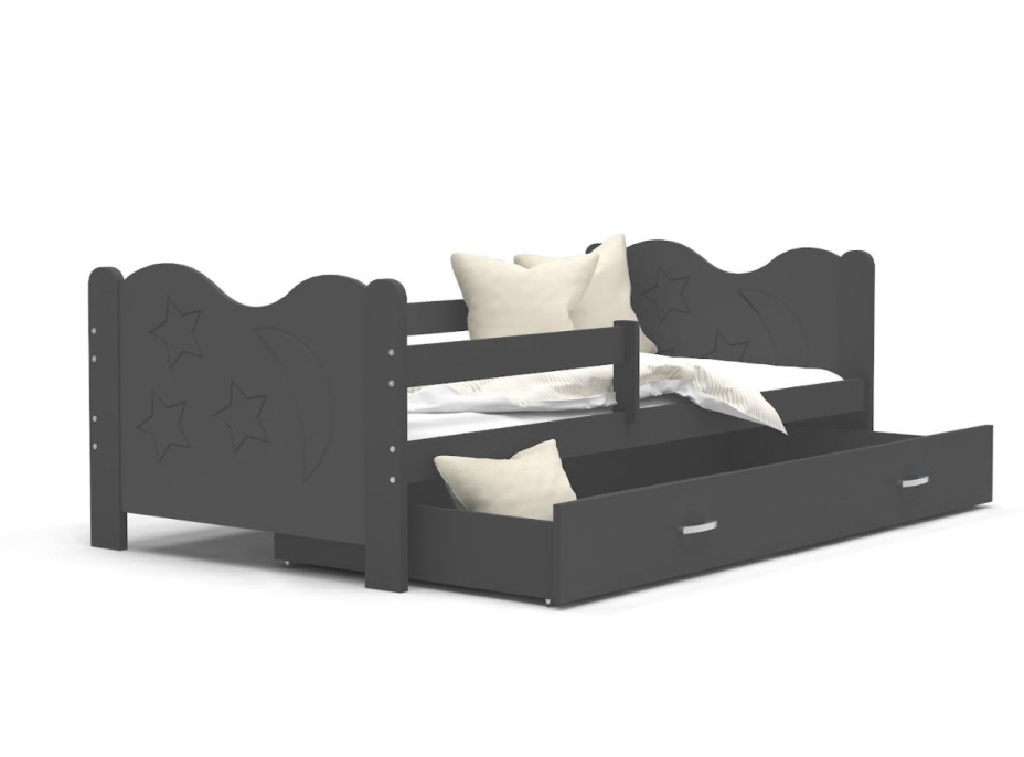 Detská posteľ so zásuvkou Mikoláš - 190x80 cm - šedá - mesiac a hviezdičky