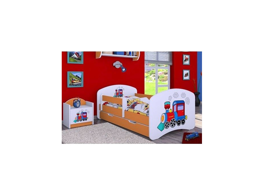 Detská posteľ so zásuvkou 180x90cm SUPER LOKOMOTIVA - oranžová