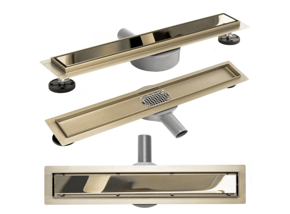 Odtokový sprchový žľab MAXMAX Rea NEO 2v1 PRO - svetlo zlatý zrkadlový - s otočným sifónom