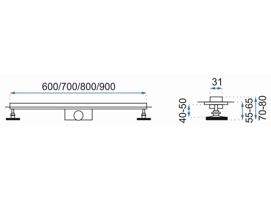 Sprchový žľab maxmax Rea NEO PRO SLIM - svetle zlatý zrkadlový