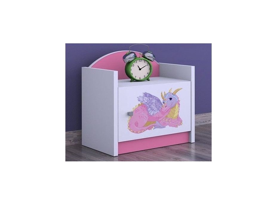 SKLADOM: Detský nočný stolík DRAK - TYP 3 - ružová, orientácia dvierok pravá