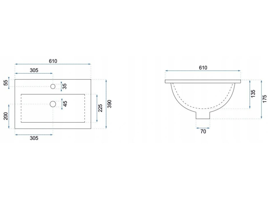 Keramické umývadlo maxmax Rea LUXURY 60 - zapustené