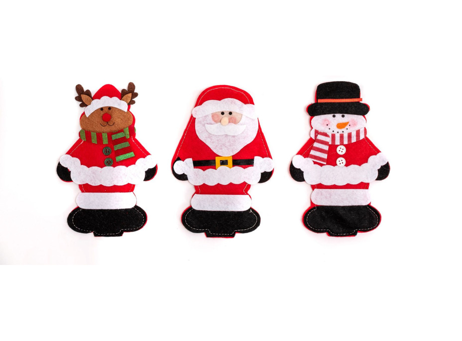 Vianočný obal na príbory - 3 ks - červeno / biele - motív vianočných postavičiek