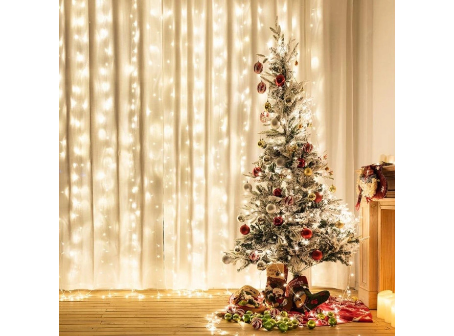 Vianočný svietiaci 300 LED záves 3x3m - biely teplý