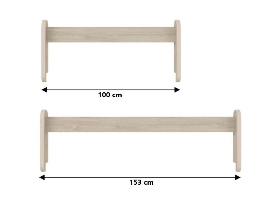 Odnímateľná zábrana k detskej posteli MAX - 1x dlhá + 1x krátka - svetlý dub - 153 cm
