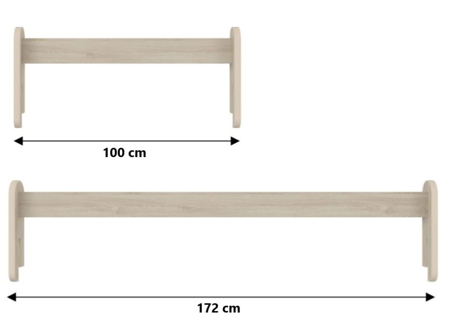 Odnímateľná zábrana k detskej posteli MAX - 1x dlhá + 1x krátka - svetlý dub - 172 cm