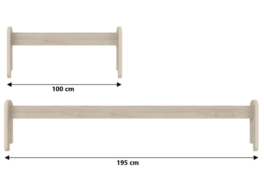 Odnímateľná zábrana k detskej posteli MAX - 1x dlhá + 1x krátka - svetlý dub - 195 cm