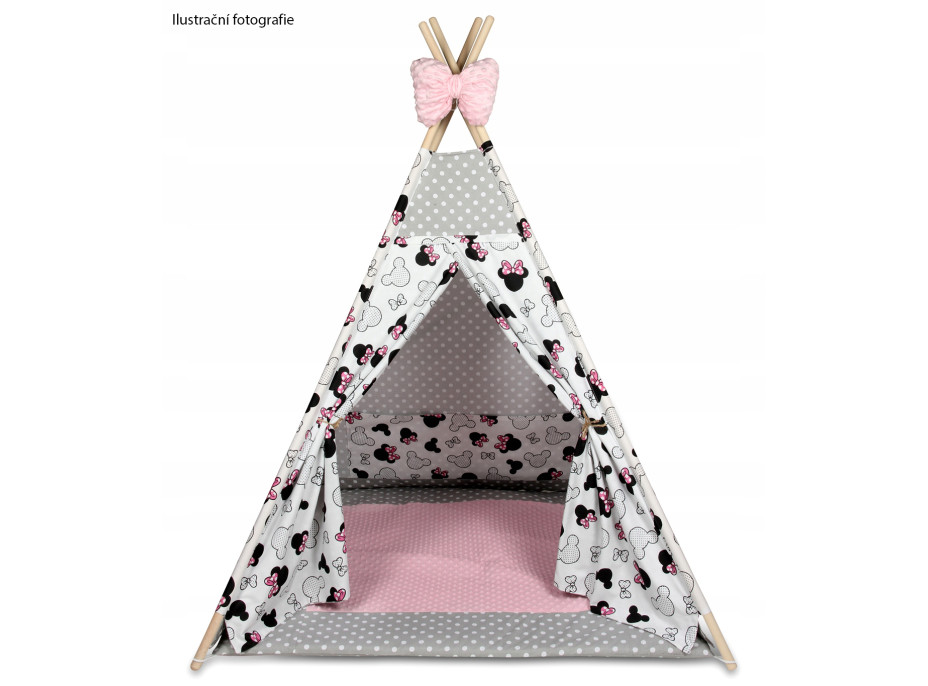 Detský stan TEEPEE (TÍPÍ) MYŠKA MINNIE s doplnkami - šedo/červený