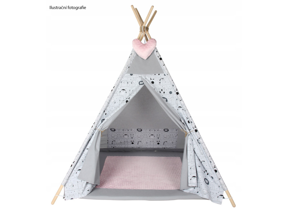Detský stan TEEPEE (TÍPÍ) ZVIERATÁ s doplnkami - Les - šedo/modrý